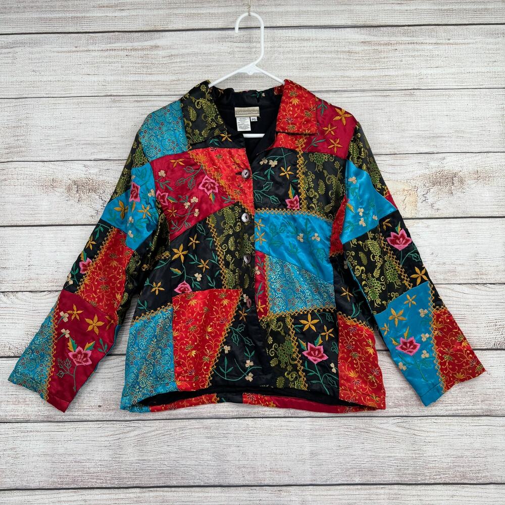 Coldwater Creek Oriental Embroidered Patchwork Jacket Women PS Multicolor Floral